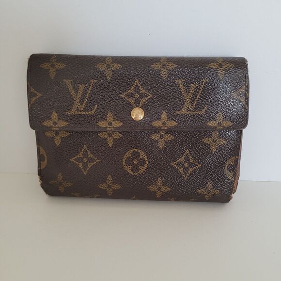 Authentic LOUIS VUITTON Vintage Monogrammed Wallet Envelope Leather Medium Logo - Picture 1 of 13